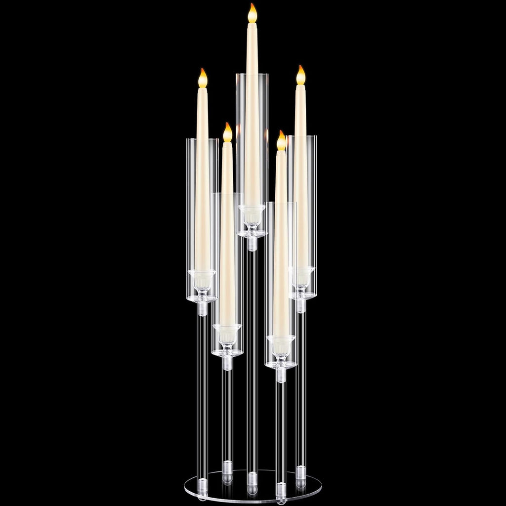 4 Pcs Acrylic Candelabra Centerpieces Candle Holder Crystal 5 Arm Candlesticks Holder with Acrylic Shade Pillar Taper