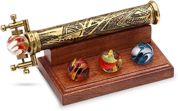 Brass Kaleidoscope | Vintage Antique Etched Brass Design | Interchangeable Marble Scope | Includes Wooden Display