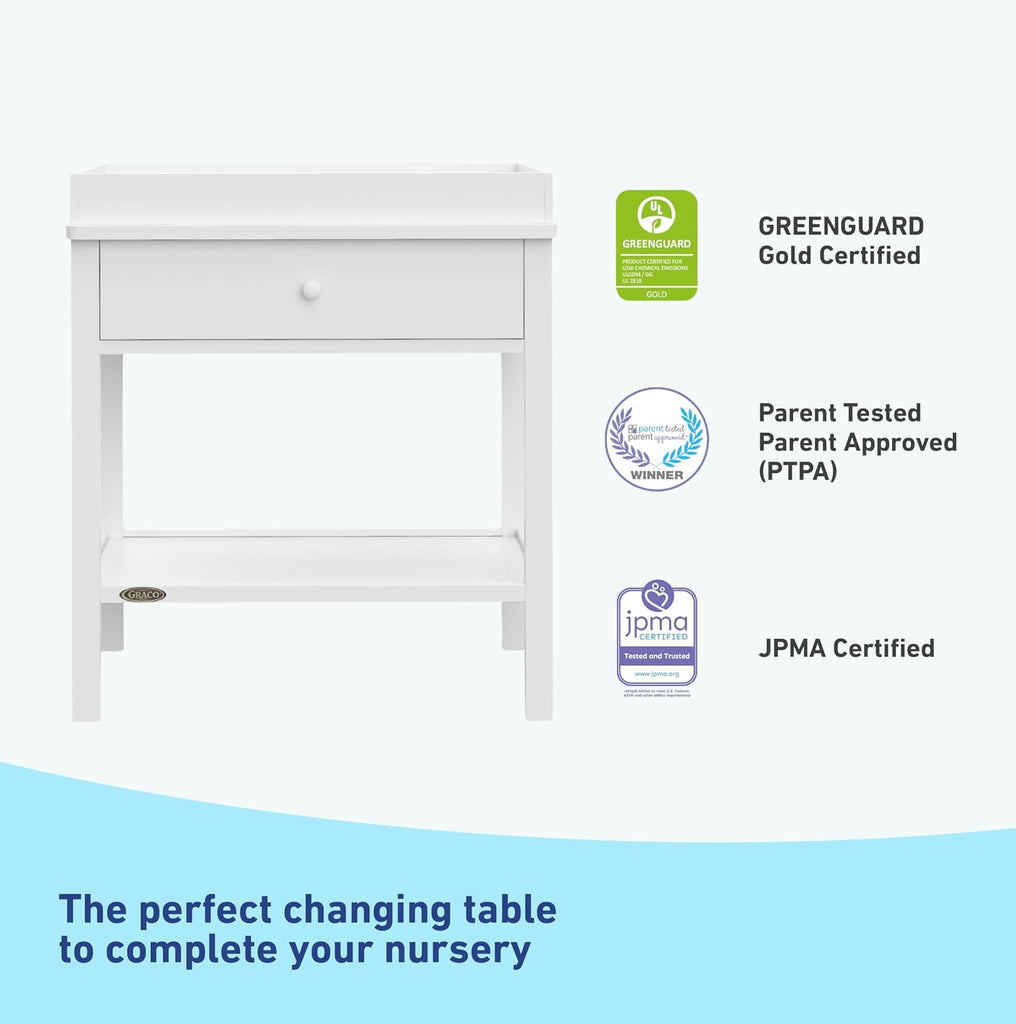 Storage Baby Changing Table, White | GREENGUARD Gold Certified, Changing Table with Drawer, Changing Table Topper