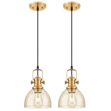 7.5" Brushed Gold Pendant Light Kitchen Island, Amber Shade