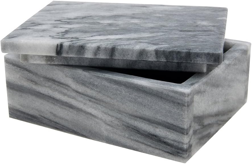 Rectangular Marble Keepsake Box - Hand Carved, Polished Jewelry Box With Non-Slip Rubber Pads - Lightweight & Compact