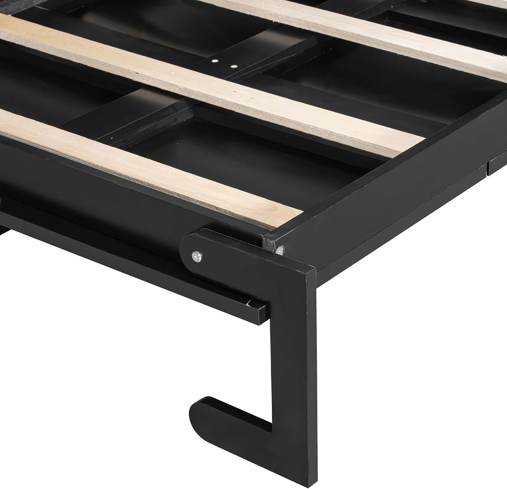 Modern Side-Folding Murphy Bed with Trendy Printed Pattern, Murphy Cabinet Wall Bed Frame with LED