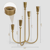 Cast Iron 5 Arm Candelabra Candle Holders, 16.2" Antique Brass Gold Candlestick Holders Centerpieces for Tables