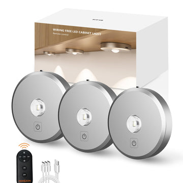 Puck Lights with Remote Control - Rechargeable, Wireless Under Cabinet Lighting, 2000mAh Battery Operated Tap Push