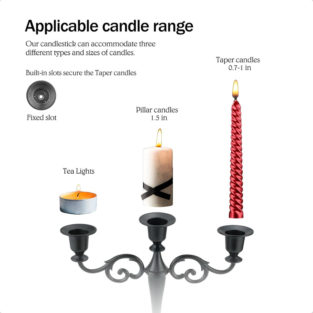 Bronze Candle Holder，5 Arms Metal Candle Holders for Taper Candles（10.6 inch Tall Candlestick Holders, for 1/2-1 inch