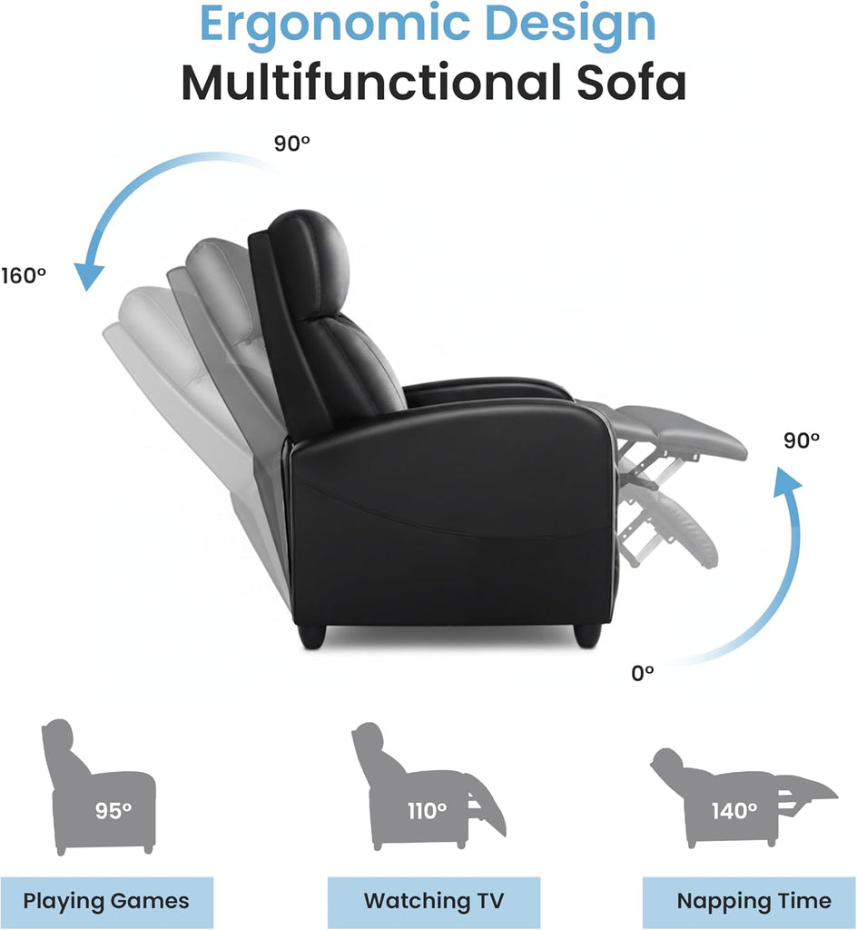 Recliner Chair - Adjustable Push Back PU Leather Recliner, Plush Reading Chair & Luxe Sofa Chair Chairs or Bedroom