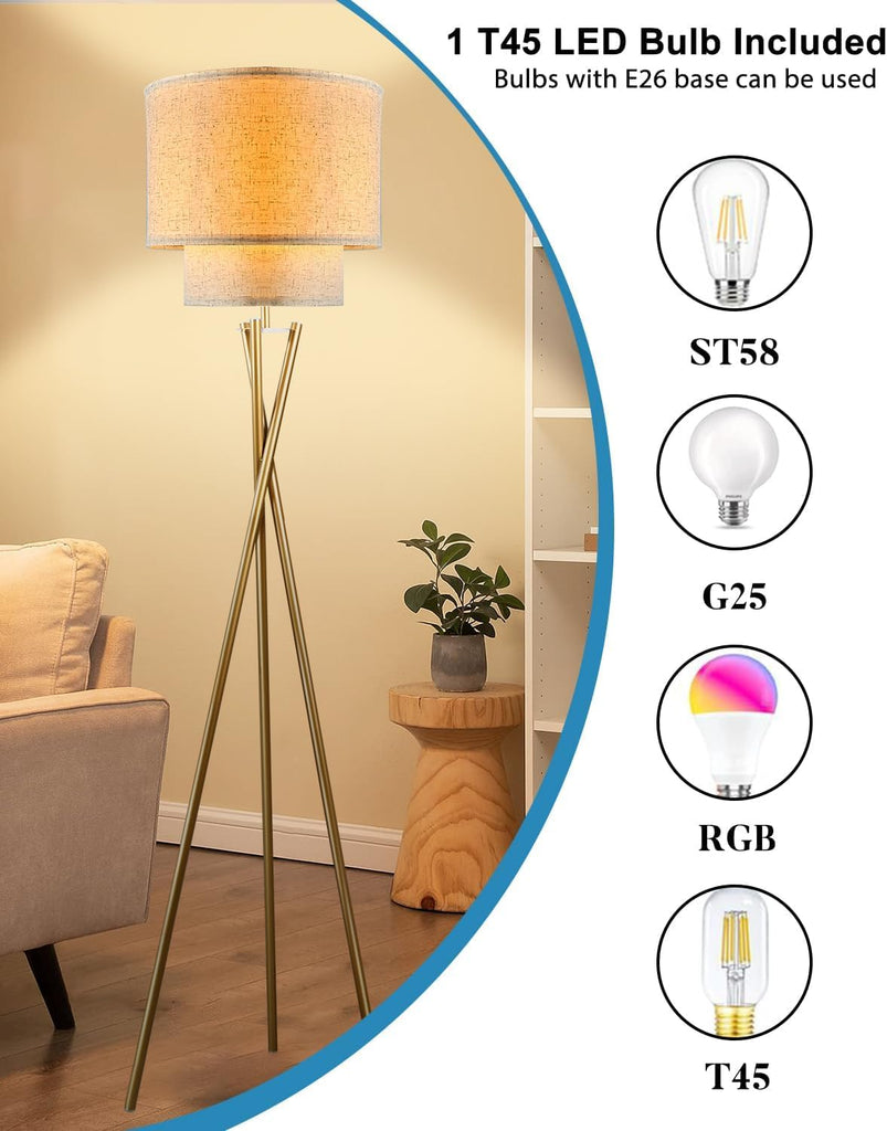 Tripod Floor Lamp, Modern Floor Lamps, Standing Lamp with Dual Drum, E26 Bulb Included, 67.7" Tall Floor Lamp