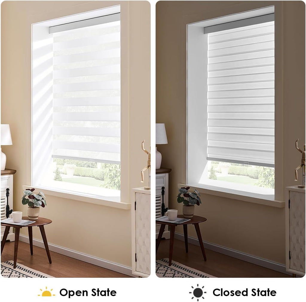 Cordless Zebra Blinds Windows,17" W x 72" H,White