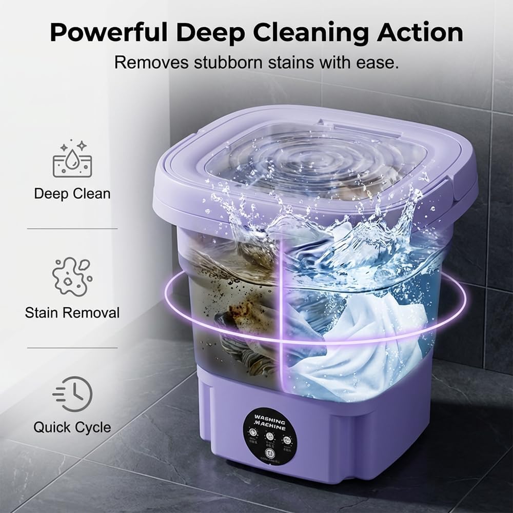 Portable Washing Machine,Foldable Mini Washer Travel Washing Machine,8L 3 Modes Upgraded Small Collapsible Laundry for Hotel, Apartment,Home and Travel (Green)