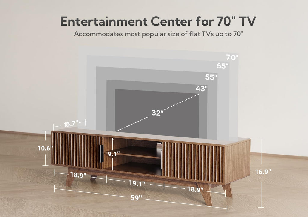 Mid-Century TV Stand, 59 Inch, Oak