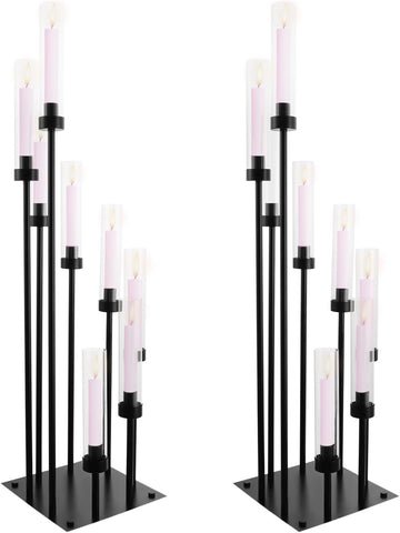 2 Pack Floor Candelabra Centerpieces 8 Arms Floor Candle Holder with Acrylic Shade Pillar, Metal Black Candelabra