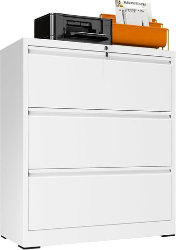 3 Drawer Lateral File Cabinet with Lock, Metal File Cabinets Furniture for Organization Hanging Legal/Letter/A4
