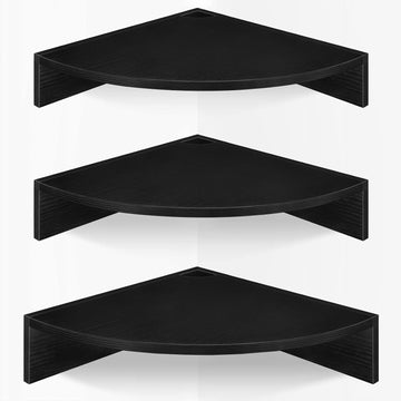 Corner Floating Shelves, Set of 3 Corner Shelves Wall Mounted with Cable Hole, 3 Tier Wooden Hanging Corner Storage