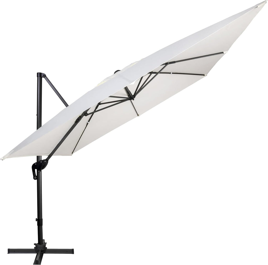 10x10Ft Cantilever Patio Umbrella Square 360° Rotation & Integrated Tilting System Offset Umbrella with 8 Sturdy Ribs