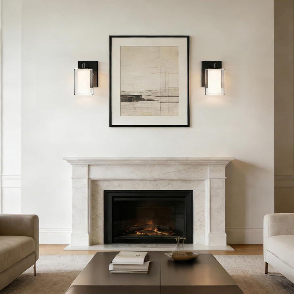 Wall Sconces Set of Two, Modern Vanity Lights with Double Clear Glass Shade Matte Black Indoor Farmhouse Wall Lights