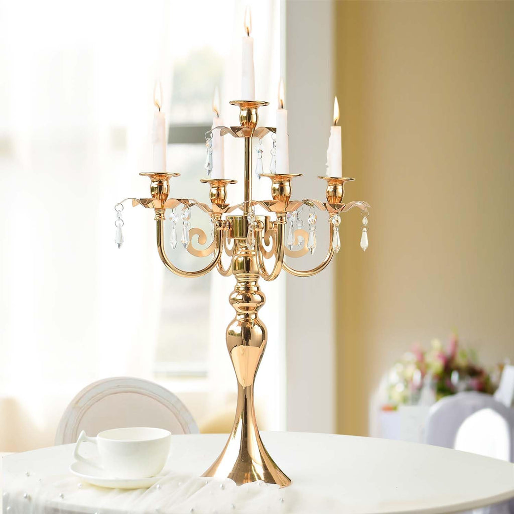 20.3'' Tall 5 Arm Candelabra Centerpiece for Table, Metal Elegant Candle Holder, Retro Candlestick Table Centerpieces