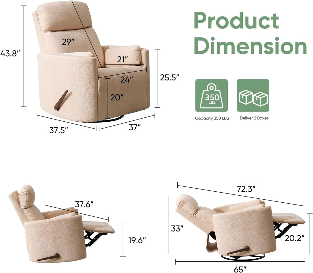 Oversized Swivel Rocker Recliner Chair with Heat and Massage, Rocking Chair Nursery with Adjustable Headrest, Manual
