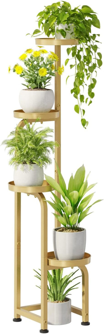 Corner Plant Stand Indoor Outdoor Tall Metal Flower Pot Stands | 4 Tier Gold Heavy Duty Plant Shelf Garden Balcony