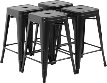 Metal Bar Stools Set of 4 Counter Height Bar Stools 24 Inches Industrial Bar Chairs Patio Stool Stackable Backless