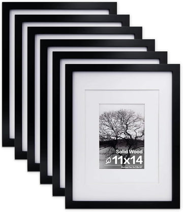 11x14 Picture Frames Made of Solid Wood 6 PCS Black Covered by Plexiglass - for Table Top and Wall Mounting for