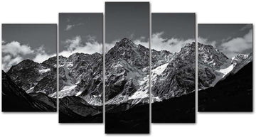 Canvas Wall Art Mountain Black and White Snow Mountain Landscape Picture 5 Pieces Prints On Canvas Modern Giclee