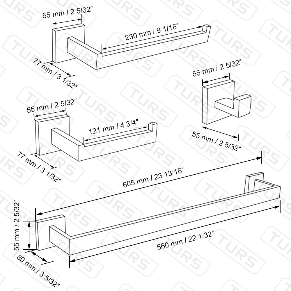 Black Bathroom Towel Bar Set Square 5 Pieces Bathroom Hardware Set Matte Black Towel Holder Set Wall Mounted,SUS304