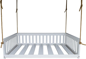 Amish-Made Full Size Mission-Style White Wooden Swing Bed with Ropes