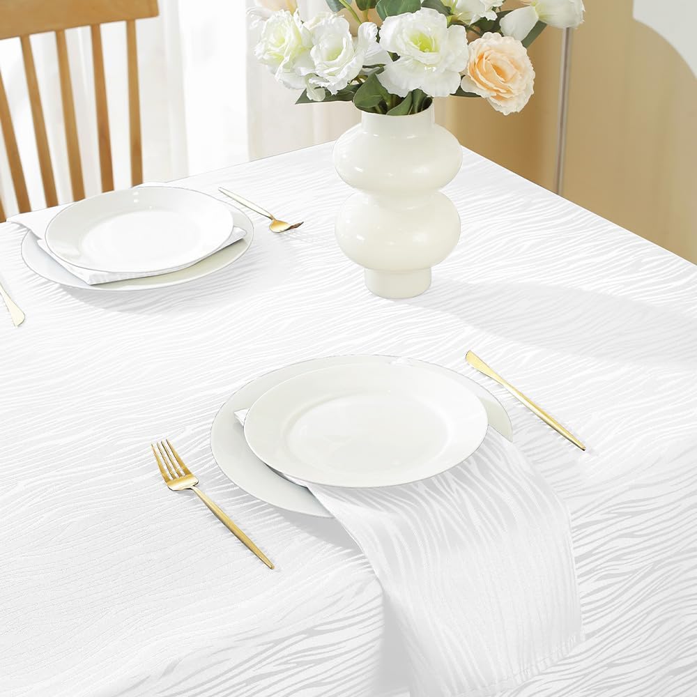 White Tablecloth 60 x 120 Inch,Textured Jacquard Spillproof Wrinkle Resistant Polyester Table Cloth,