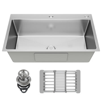 30-inch Single Bowl Workstation Kitchen Sink, Drop-in/Top-Mount Stainless Steel with Nano Coating & Basket Strainer