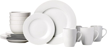 16-Piece Porcelain Dinnerware Set, Microwave and Dishwasher Safe, Service for 4, Plates, Bowls and Mugs, White