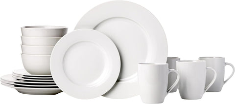16-Piece Porcelain Dinnerware Set, Microwave and Dishwasher Safe, Service for 4, Plates, Bowls and Mugs, White