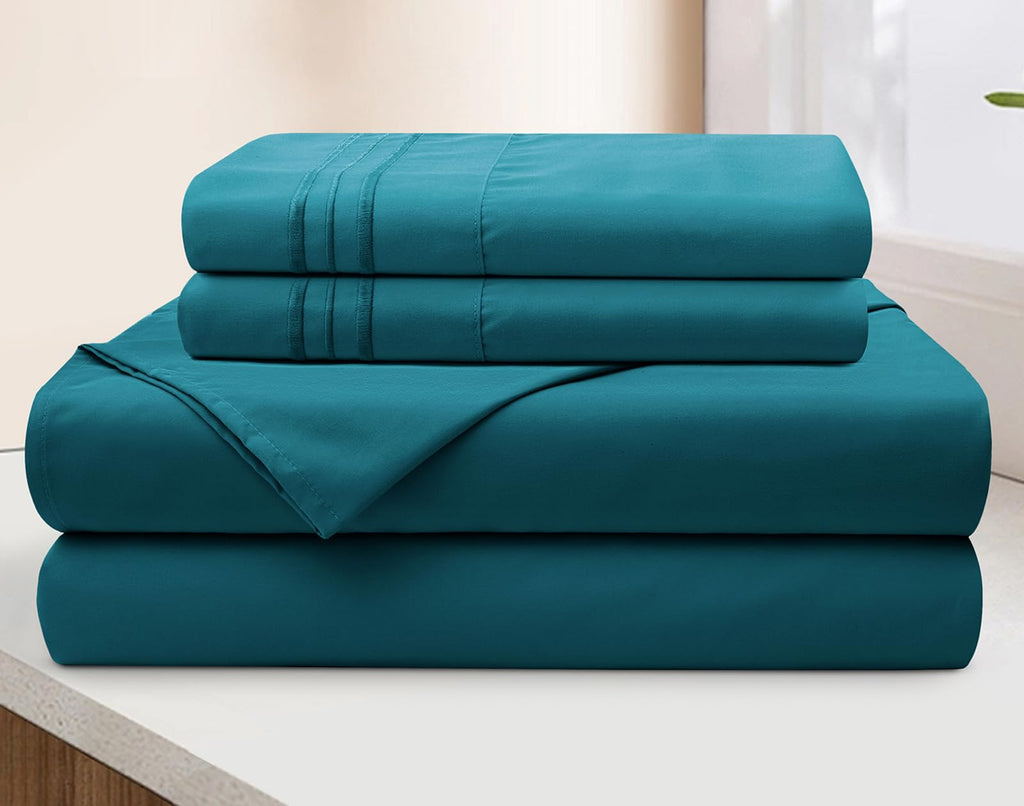 4 Piece Extra Deep Pocket King Sheets Set, Teal