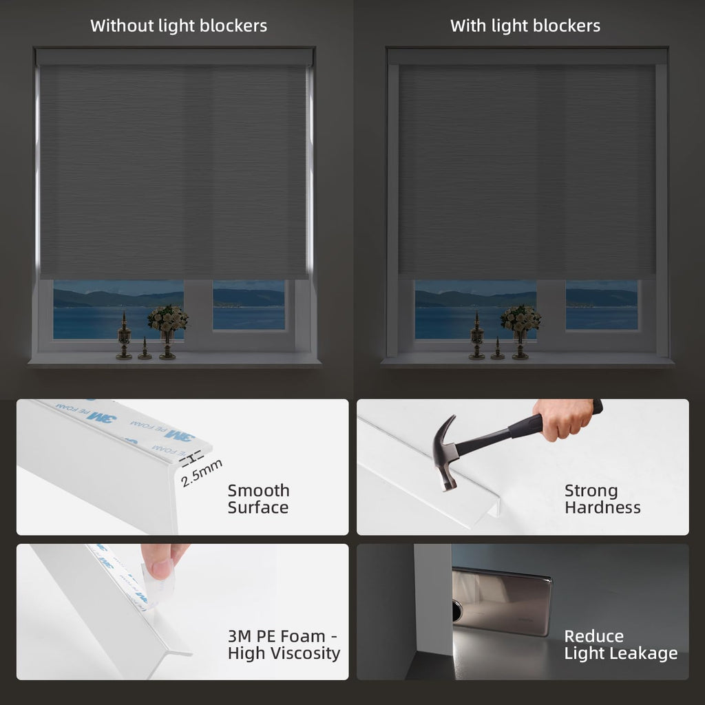 Motorized Light Filtering Blinds with Remote Light White