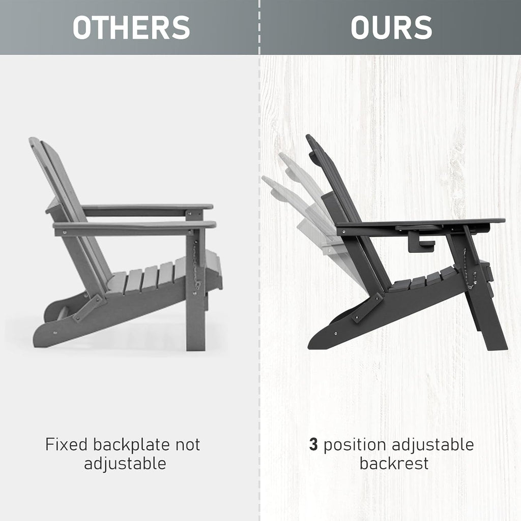 Folding Adirondack Chair with Adjustable Backrest, Fire Pit Chairs | 3-Position Adjustable Back, HDPE All Weather, No