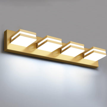 LED Modern Bathroom Lights Fixtures(4-Light, Dimmable, 360°Rotate), Brushed Glod Acrylic Wall Lighting, Vanity Lights