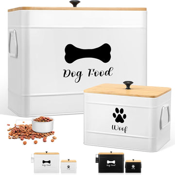 2Pcs Extra Large Metal Dog Food Containers Airtight 12&3.5 Lb, White