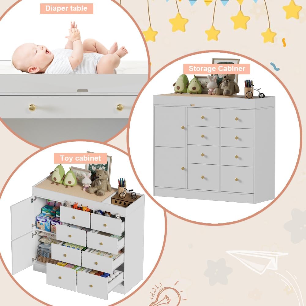 Changing Table Dresser with Drawers,Modern Baby Dresser with Changing Table Top ,Diaper Changing Station Organizer