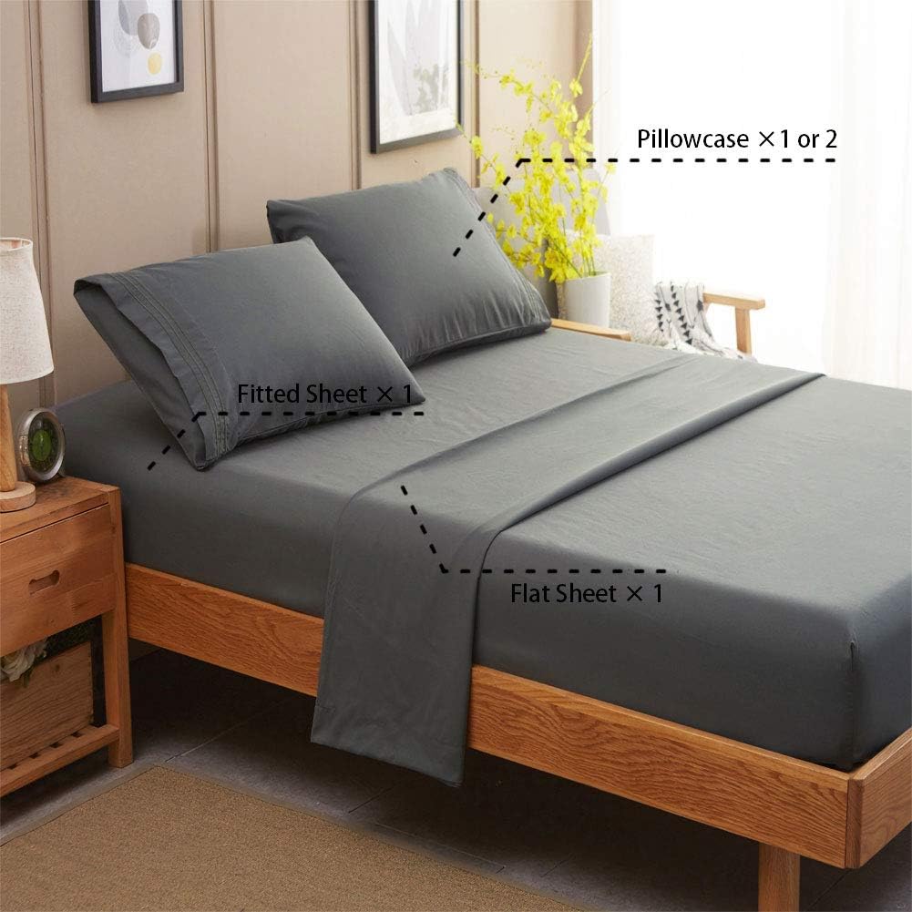 Bed Sheet Set Super Soft Microfiber 1800 Series Luxury Egyptian Sheets 16-Inch Deep Pocket Wrinkle and Hypoallergenic-4 Piece (Dark Grey)