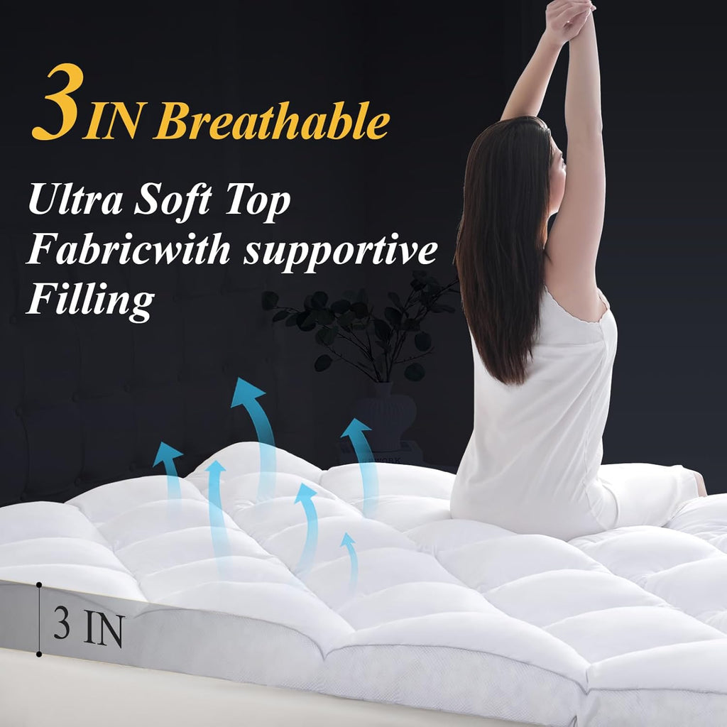 3 Inch King Mattress Topper, Ultra Thick and Fluffy Supportive Memory Foam Mattress Topper for Body Pain, Mattress