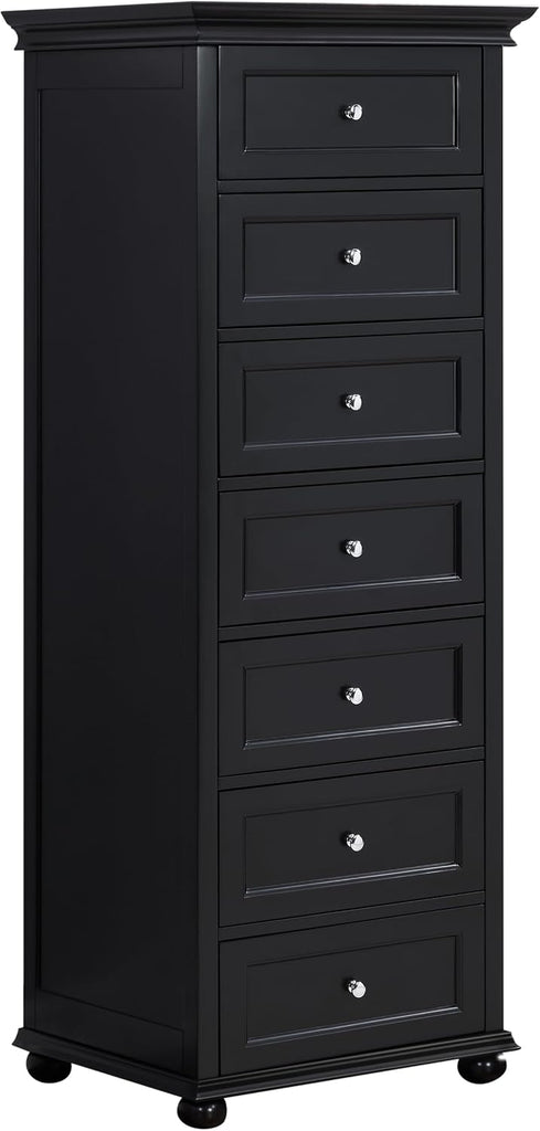 Tall Black Dresser with 7 Drawers, 52" Tall Skinny Dresser | Modern Black Tall Chest of Drawers Dresser,Wooden