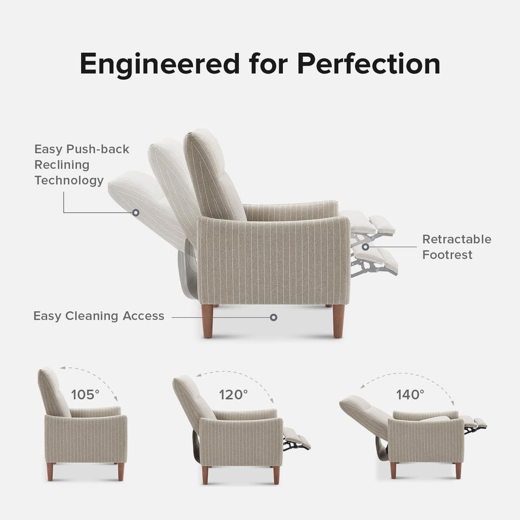 Arthur Recliner Chair with 3 Positions, Accent Armchair, Mid Century Modern Reading Chair, High Back Padded Support