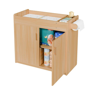 Daycare Diaper Changing Table with Removable & Washable Mattress Pad | Quiet-Close Doors & 2 Storage Cubbies |