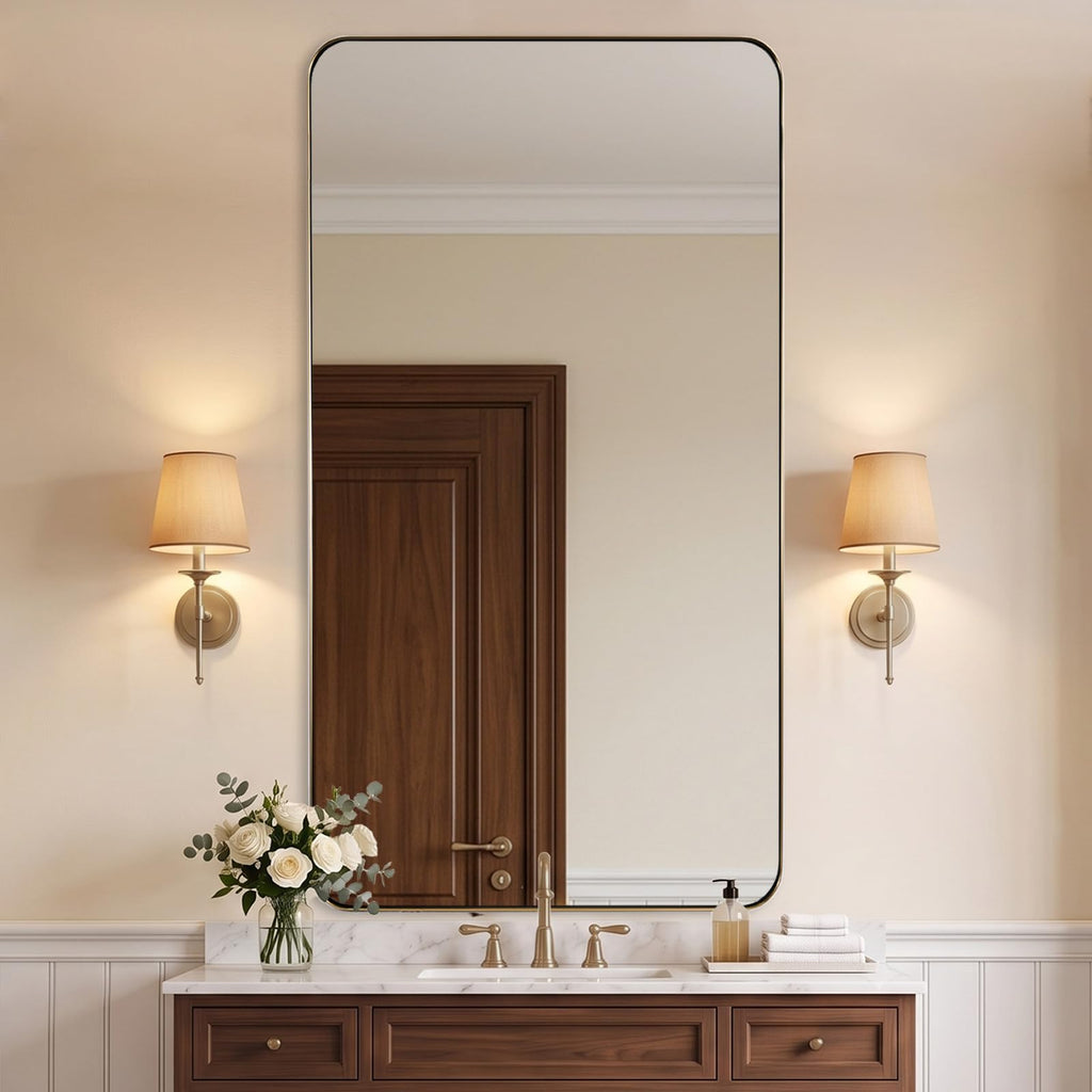 30x55 Inch Brushed Champagne Bronze Rectangular Bathroom Mirror