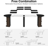 Modern Extendable Round Dining Table, 38.6" to 110.2" Expandable Fluted Table for 2-12 People with Storage, Space