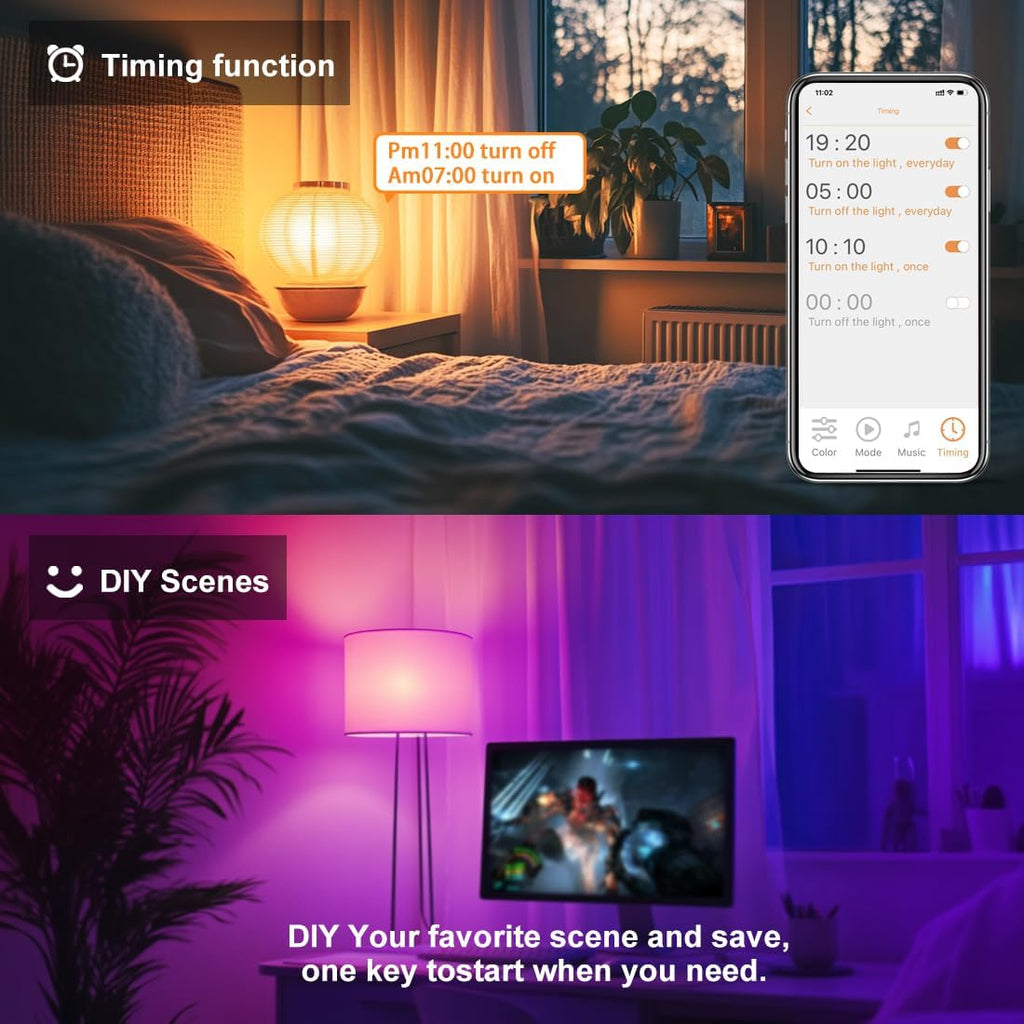 Smart RGB Light Bulbs Work with Alexa, 12W(130W Equivalent), 2700K-6000K，A19 E26 Bluetooth Color Changing Light Bulb