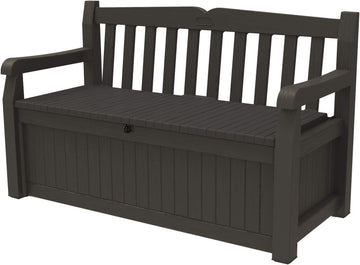 Solana 70 Gal Outdoor Storage Bench and Pool Accessories | Brown, Resin, Seating, Weatherproof, Lockable, Durable