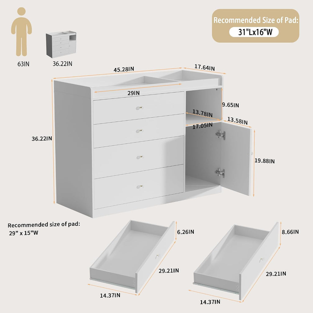 Baby Dresser with 5 Drawers Changing Table Dresser with Changing Table Top