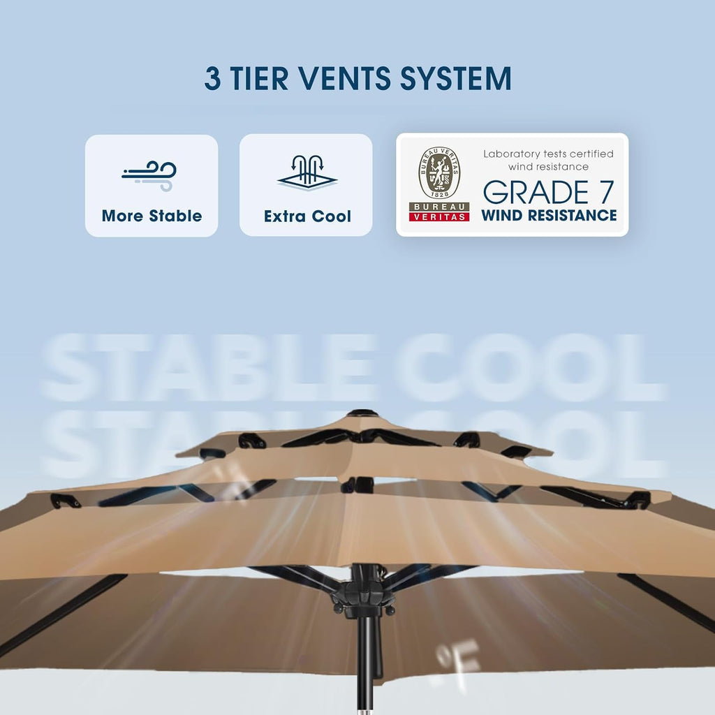 9ft 3-Tier Patio Umbrella Outdoor Table Market Umbrella with Push Button Tilt/Crank