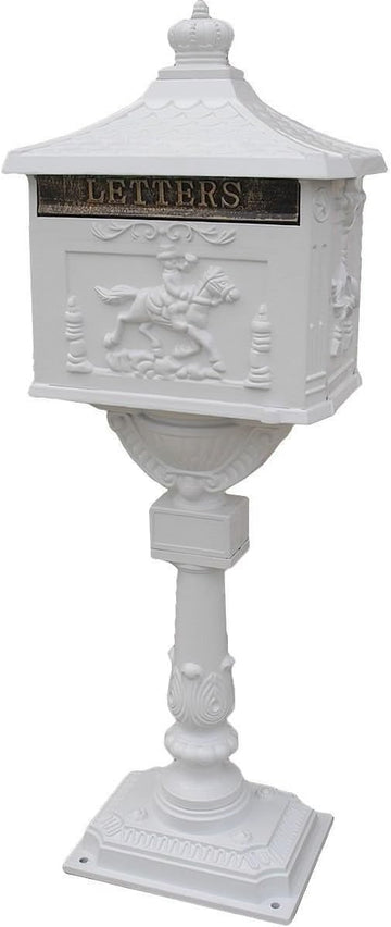 Mail Box Heavy Duty Mailbox Postal Box Security Cast Aluminum Vertical Pedestal (White)