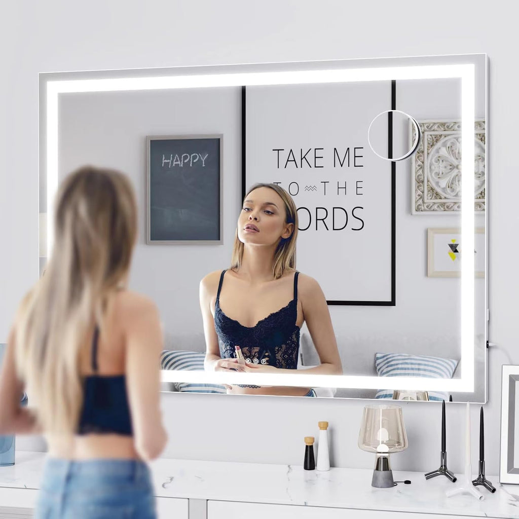 Makeup Vanity Mirror with Lights 32" x 24" Large LED Makeup Mirror, Light up Mirror with 10X Magnification and USB
